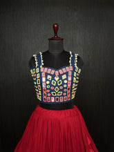 Load image into Gallery viewer, Red Lehenga &amp; Navy Blue Choli Set Designer Rayon  with Real Mirror &amp; Kodi Work ClothsVilla