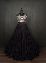 Load image into Gallery viewer, Black Lehenga &amp; Navy Blue Choli Set Designer Rayon  with Real Mirror &amp; Kodi Work ClothsVilla