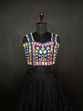 Load image into Gallery viewer, Black Lehenga &amp; Navy Blue Choli Set Designer Rayon  with Real Mirror &amp; Kodi Work ClothsVilla