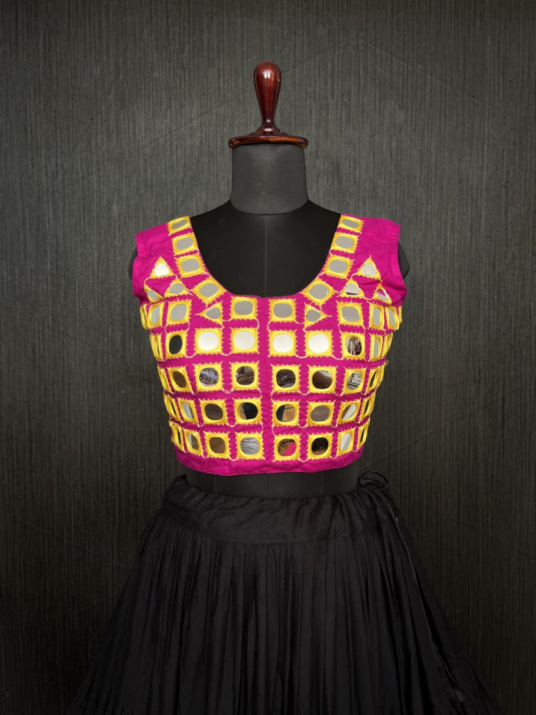 Black Lehenga & Pink Choli Set Designer Rayon  with Real Mirror & Kodi Work ClothsVilla