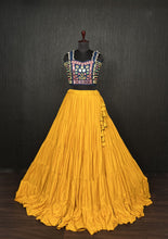 Load image into Gallery viewer, Yellow Lehenga &amp; Navy Blue Choli Set Designer Rayon  with Real Mirror &amp; Kodi Work ClothsVilla