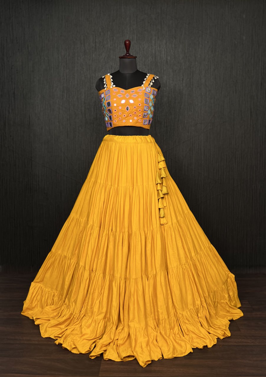 Yellow Lehenga & Yellow Choli Set Designer Rayon  with Real Mirror & Kodi Work (Copy) ClothsVilla Main image