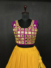 Load image into Gallery viewer, Yellow Lehenga &amp; Purple Choli Set Designer Rayon  with Real Mirror &amp; Kodi Work ClothsVilla