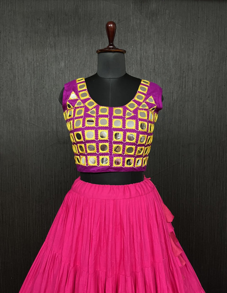 Pink Lehenga & Purple Choli Set Designer Rayon  with Real Mirror & Kodi Work ClothsVilla