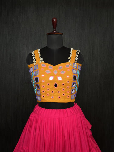 Pink Lehenga & Yellow Choli Set Designer Rayon  with Real Mirror & Kodi Work ClothsVilla