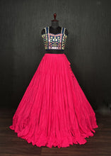 Load image into Gallery viewer, Pink Lehenga &amp; Navy Blue Choli Set Designer Rayon  with Real Mirror &amp; Kodi Work ClothsVilla