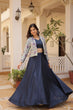 Load image into Gallery viewer, Navy Blue Chinnon Lehenga Set with Sleeveless Blouse and Jacquard Koti Clothsvilla