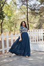 Load image into Gallery viewer, Tea Blue Luxury Faux Blooming Designer Gown with Zari &amp; Sequins Embroidery ClothsVilla