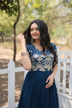 Load image into Gallery viewer, Tea Blue Luxury Faux Blooming Designer Gown with Zari &amp; Sequins Embroidery ClothsVilla