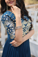 Load image into Gallery viewer, Tea Blue Luxury Faux Blooming Designer Gown with Zari &amp; Sequins Embroidery ClothsVilla