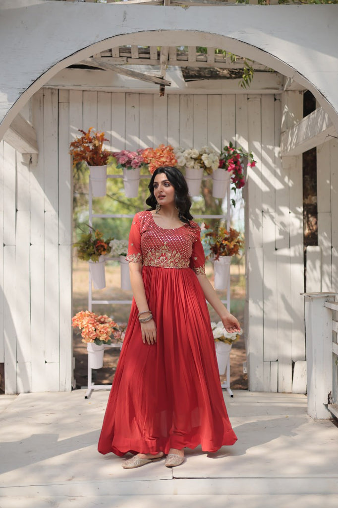 Red Luxury Embroidered Designer Gown for Women ClothsVilla