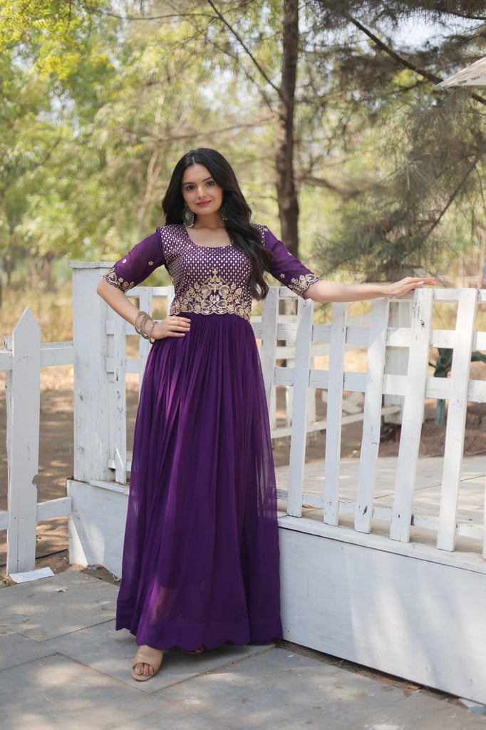 Purple Luxury Embroidered Designer Gown for Women ClothsVilla