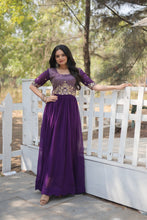 Load image into Gallery viewer, Purple Luxury Embroidered Designer Gown for Women ClothsVilla