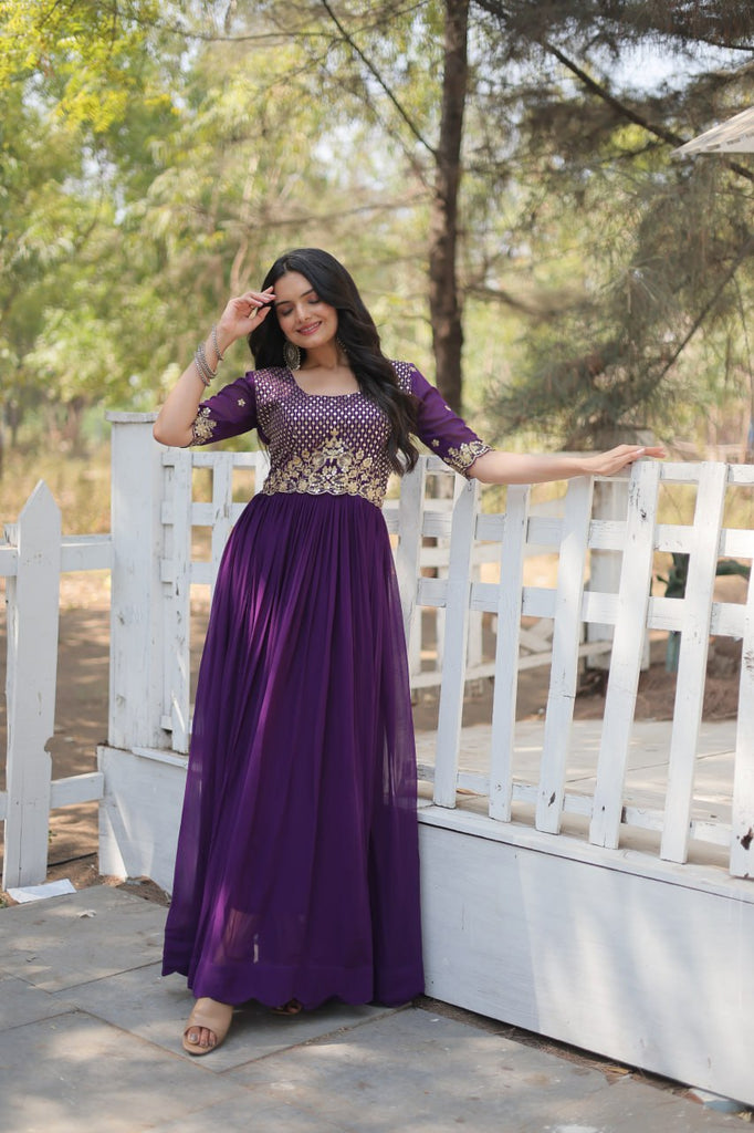 Purple Luxury Embroidered Designer Gown for Women ClothsVilla