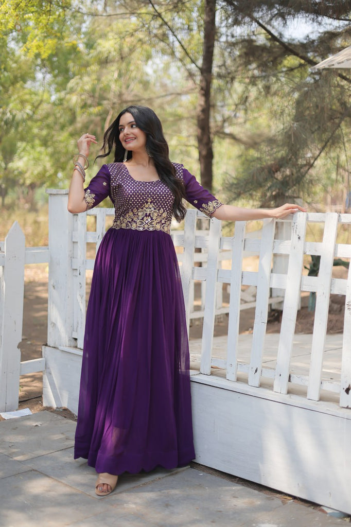 Purple Luxury Embroidered Designer Gown for Women ClothsVilla