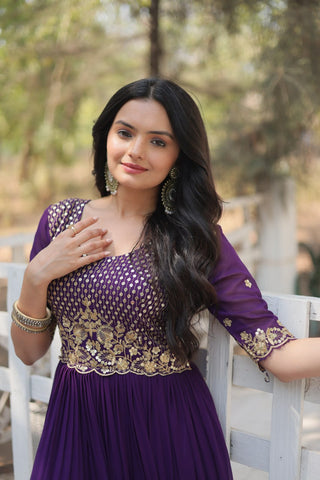 Purple Luxury Embroidered Designer Gown for Women ClothsVilla