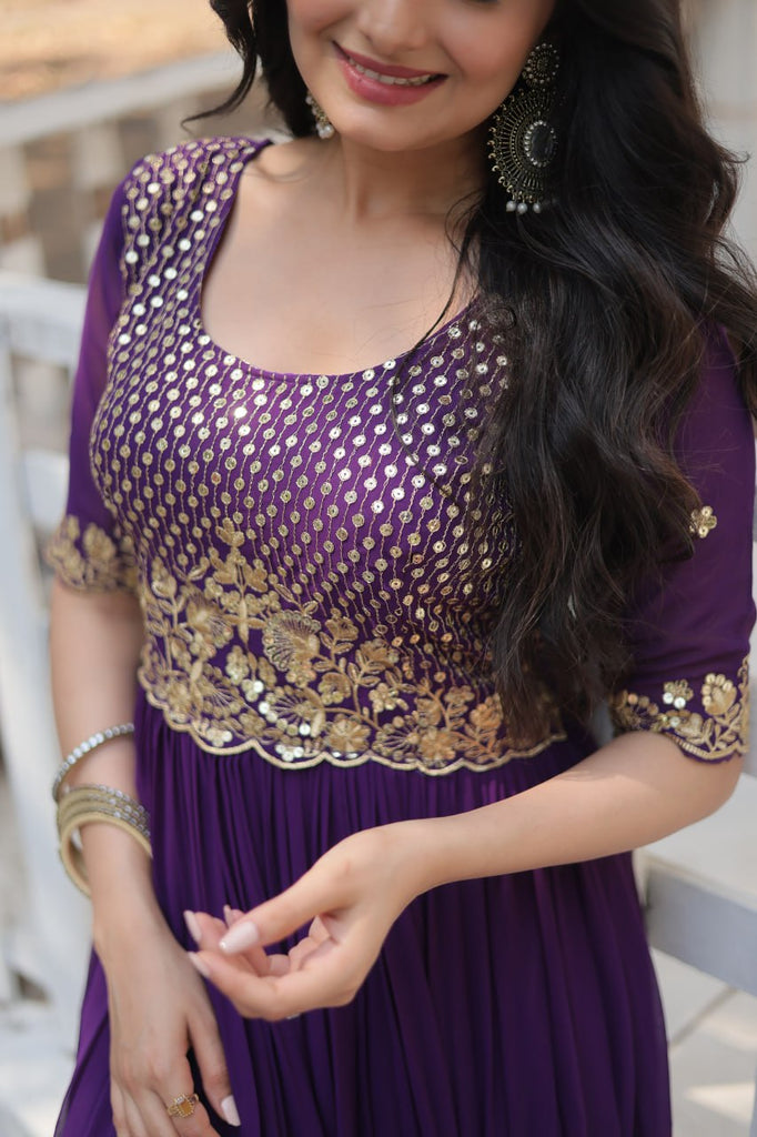 Purple Luxury Embroidered Designer Gown for Women ClothsVilla