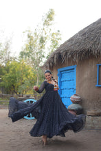 Load image into Gallery viewer, Black Elegant Bandhani Print Faux Georgette Gown with Kutchi Patchwork ClothsVilla.com