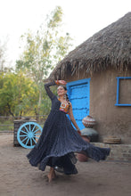 Load image into Gallery viewer, Black Elegant Bandhani Print Faux Georgette Gown with Kutchi Patchwork ClothsVilla.com