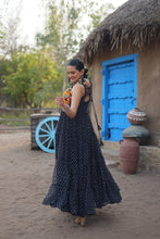 Load image into Gallery viewer, Black Elegant Bandhani Print Faux Georgette Gown with Kutchi Patchwork ClothsVilla.com