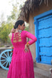 Load image into Gallery viewer, Pink Elegant Bandhani Print Faux Georgette Gown with Kutchi Patchwork ClothsVilla.com