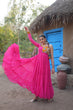 Load image into Gallery viewer, Pink Elegant Bandhani Print Faux Georgette Gown with Kutchi Patchwork ClothsVilla.com