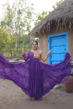 Load image into Gallery viewer, Purple Elegant Bandhani Print Faux Georgette Gown with Kutchi Patchwork ClothsVilla.com