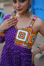 Load image into Gallery viewer, Purple Elegant Bandhani Print Faux Georgette Gown with Kutchi Patchwork ClothsVilla.com