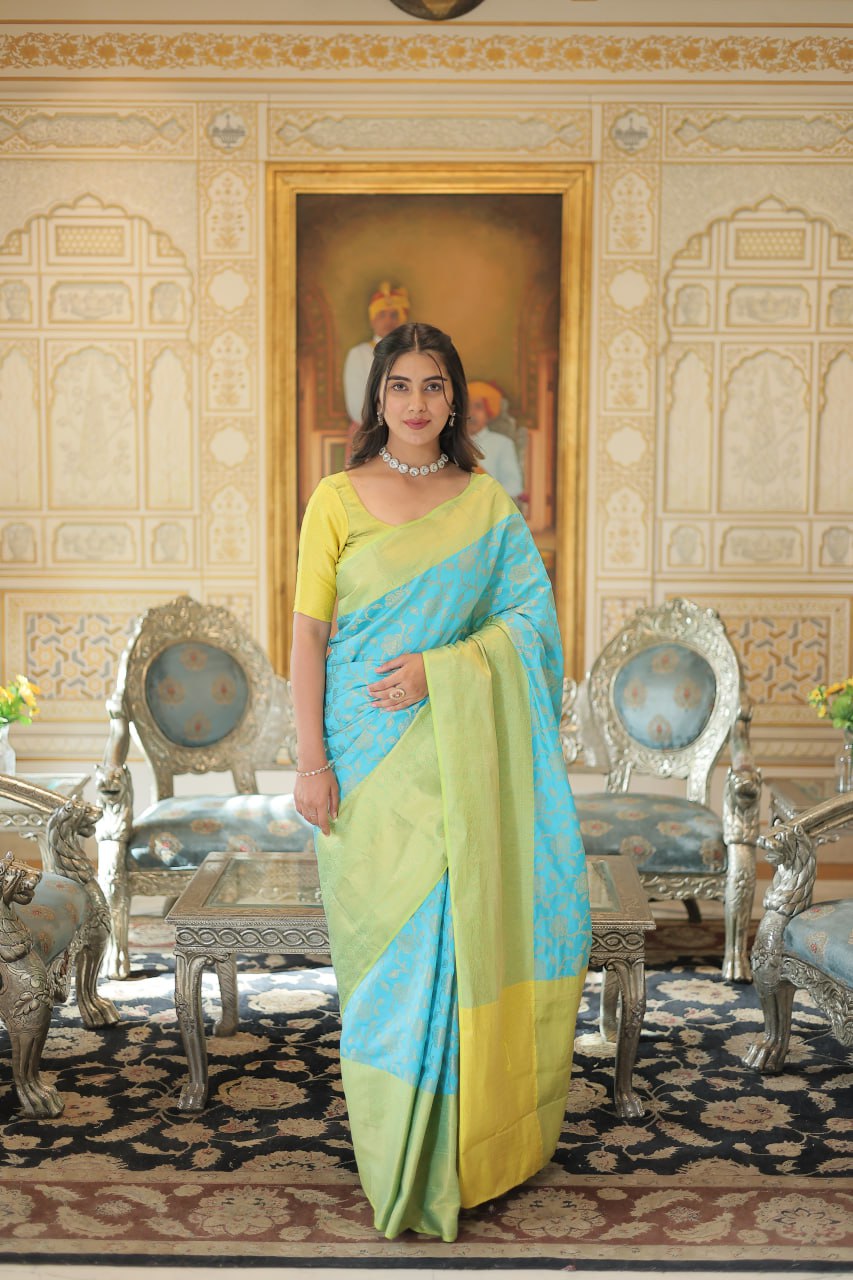 Blue Traditional Kanjivaram Silk Saree with Zari Weaving ClothsVilla Main image