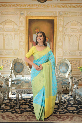 Blue Traditional Kanjivaram Silk Saree with Zari Weaving ClothsVilla