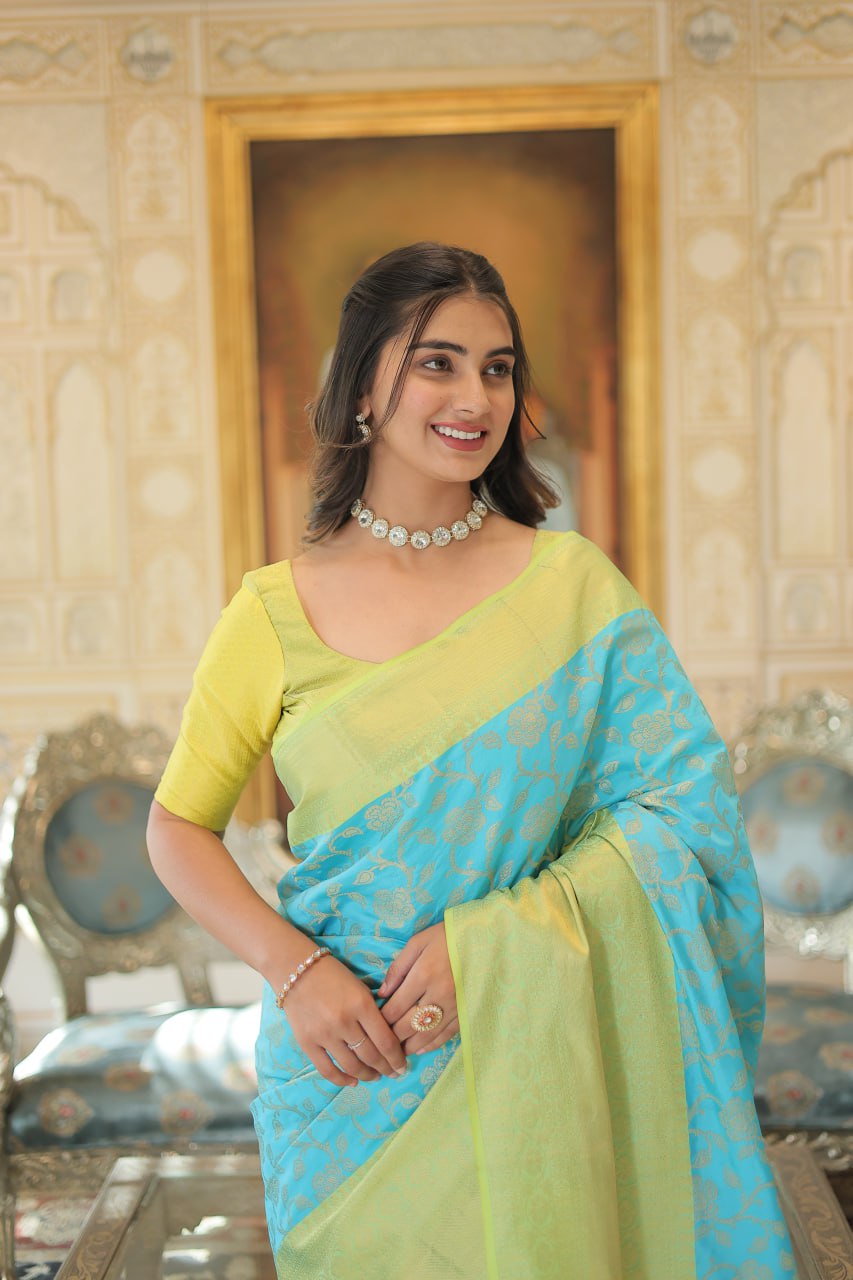 Blue Traditional Kanjivaram Silk Saree with Zari Weaving ClothsVilla