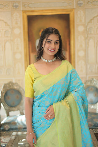 Blue Traditional Kanjivaram Silk Saree with Zari Weaving ClothsVilla