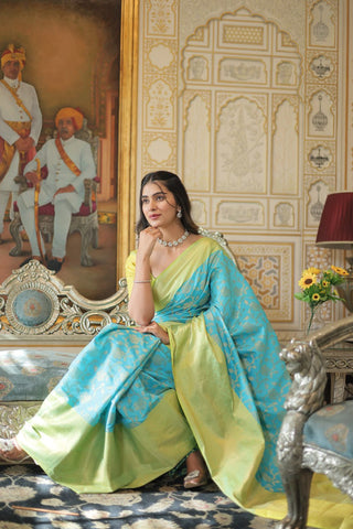 Blue Traditional Kanjivaram Silk Saree with Zari Weaving ClothsVilla