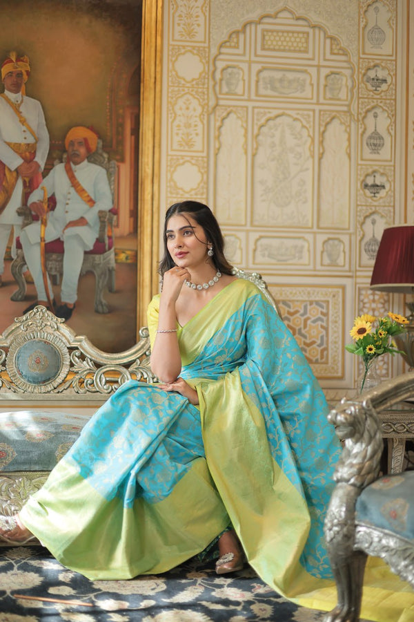 Blue Traditional Kanjivaram Silk Saree with Zari Weaving ClothsVilla