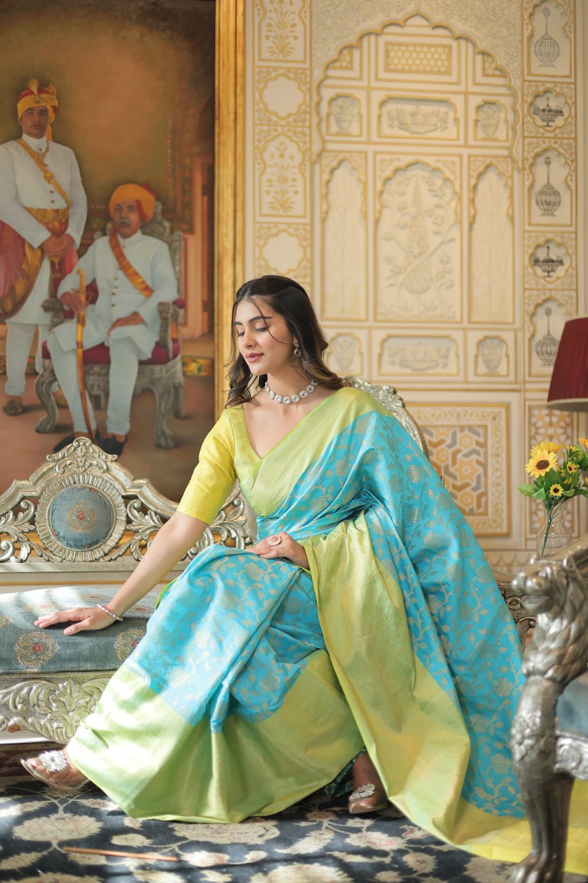 Blue Traditional Kanjivaram Silk Saree with Zari Weaving ClothsVilla