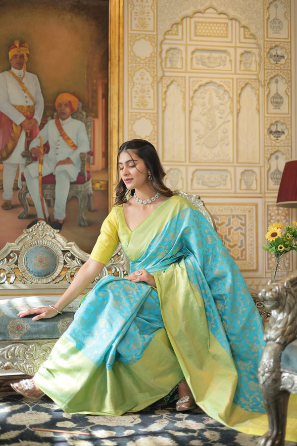 Blue Traditional Kanjivaram Silk Saree with Zari Weaving ClothsVilla