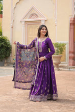 Load image into Gallery viewer, Purple Elegant Chinon Gown with Sequins Embroidery &amp; Kalamkari Silk Dupatta ClothsVilla