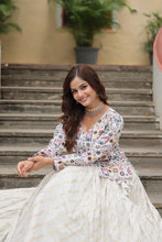 Load image into Gallery viewer, White Elegant Viscose Jacquard Lehenga with Embroidered Faux Georgette Peplum ClothsVilla.com