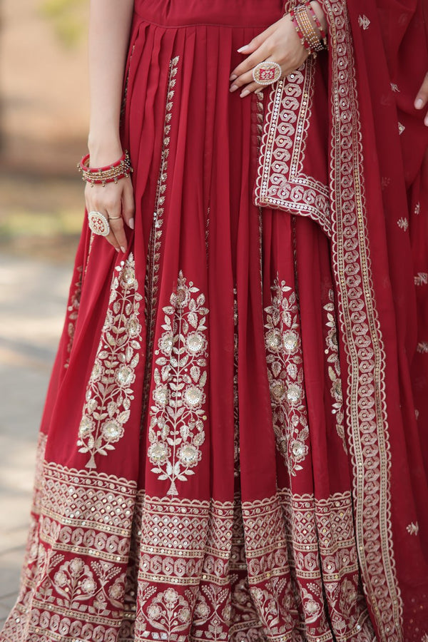 Maroon Stunning Faux Georgette Lehenga with Sequins Embroidery and Dupatta Set ClothsVilla