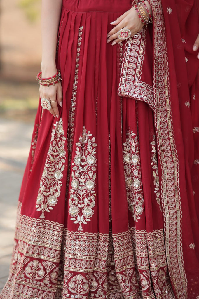 Maroon Stunning Faux Georgette Lehenga with Sequins Embroidery and Dupatta Set ClothsVilla