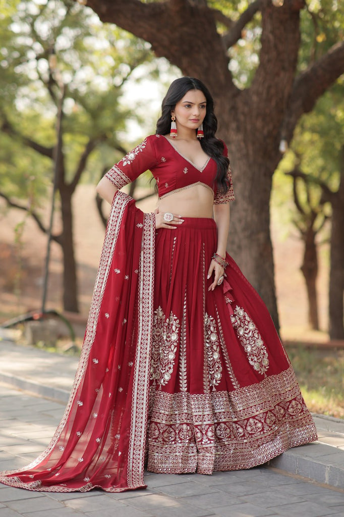 Maroon Stunning Faux Georgette Lehenga with Sequins Embroidery and Dupatta Set ClothsVilla