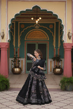 Load image into Gallery viewer, Black Festive Printed Rayon Lehenga Choli Set with Gota Patti &amp; Kodi Lace ClothsVilla.com