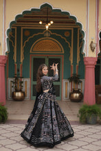 Load image into Gallery viewer, Black Festive Printed Rayon Lehenga Choli Set with Gota Patti &amp; Kodi Lace ClothsVilla.com