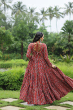 Load image into Gallery viewer, Red Designer Printed Cotton Gown with Kutchi Gamthi Lace and Kodi Work Clothsvilla