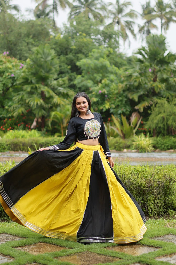 Black & Yellow Designer Readymade Rayon Lehenga Choli Set ClothsVilla