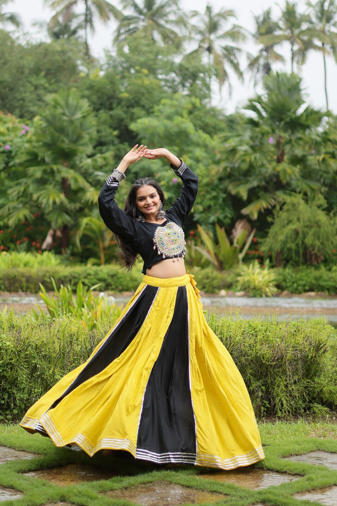 Black & Yellow Designer Readymade Rayon Lehenga Choli Set ClothsVilla