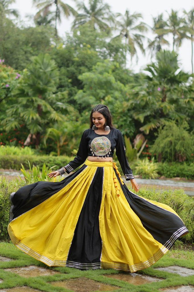 Black & Yellow Designer Readymade Rayon Lehenga Choli Set ClothsVilla