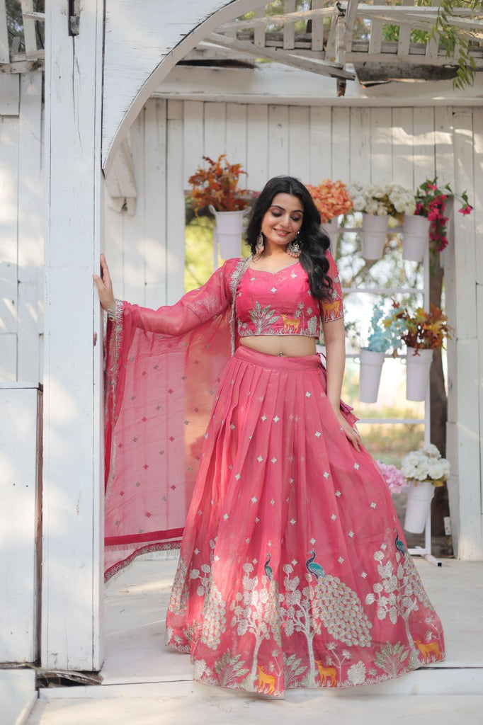 Pink Elegant Gold Coin Lehenga Choli with Sequins & Thread Embroidery ClothsVilla