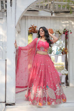 Load image into Gallery viewer, Pink Elegant Gold Coin Lehenga Choli with Sequins &amp; Thread Embroidery ClothsVilla