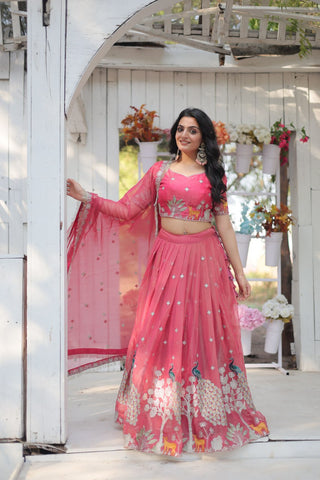 Pink Elegant Gold Coin Lehenga Choli with Sequins & Thread Embroidery ClothsVilla